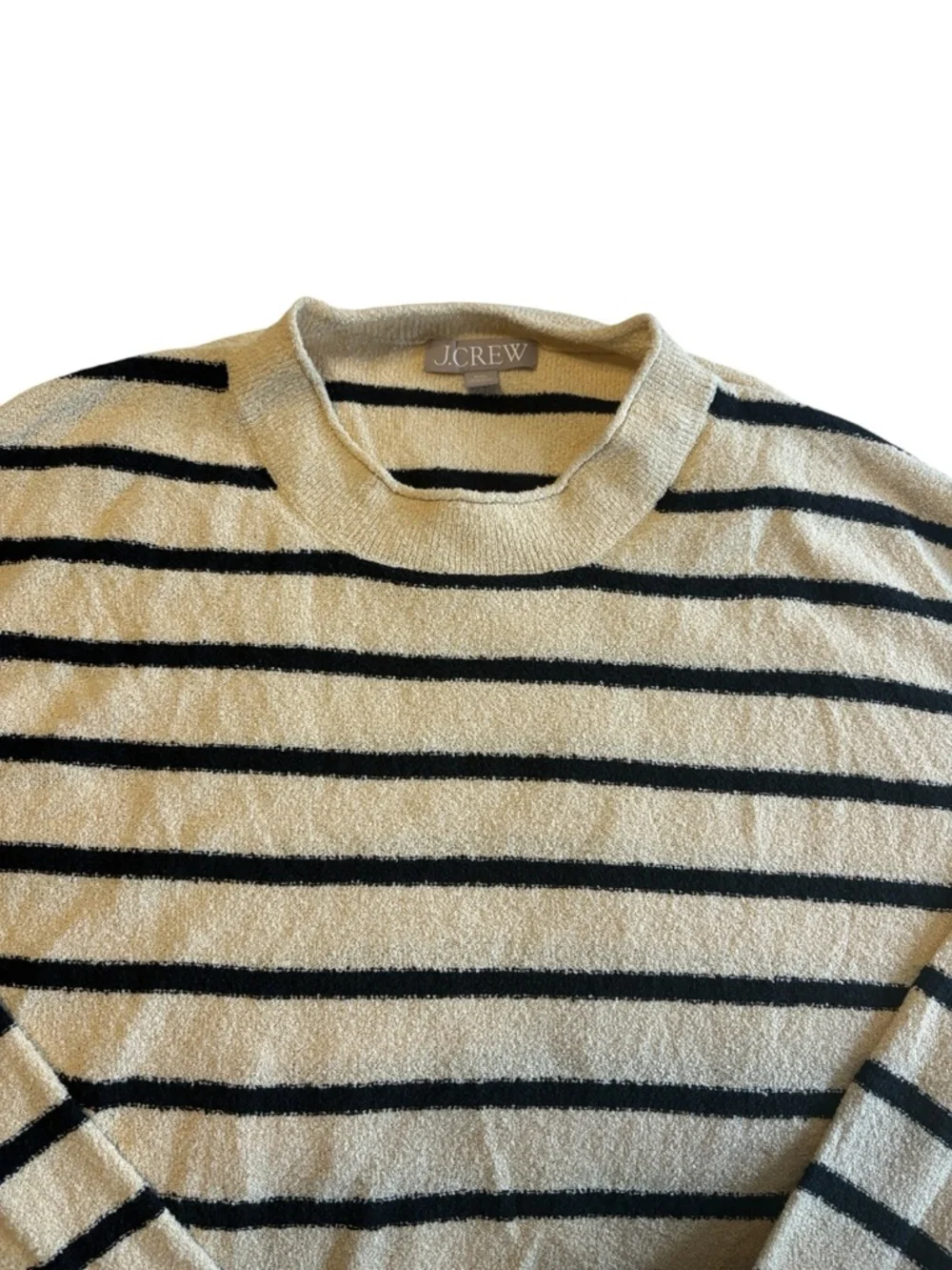 J. Crew Cropped Boucle Rollneck Sweater in Stripe Size XXL Tan Black Nautical